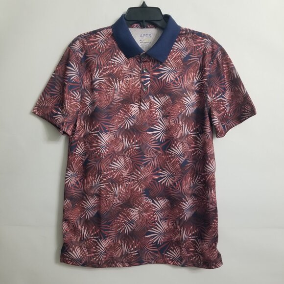 Apt 9 Men M Short Sleeve Hawaiian Premiere Flex Polo Shirt Blue Maroon Pink - Picture 1 of 12